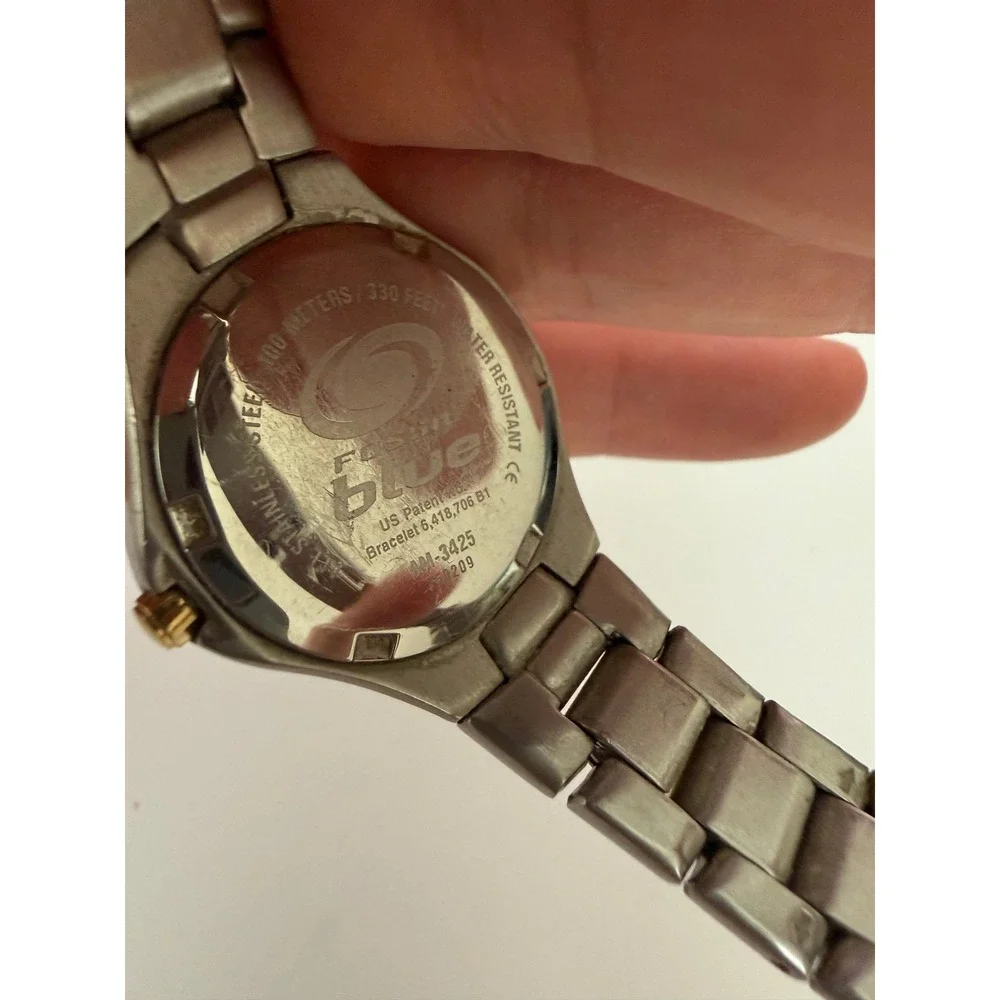 Fossil Blue AM-3425 Two Tone Silver Gold Stainless Steel Watch 100M Water Resist